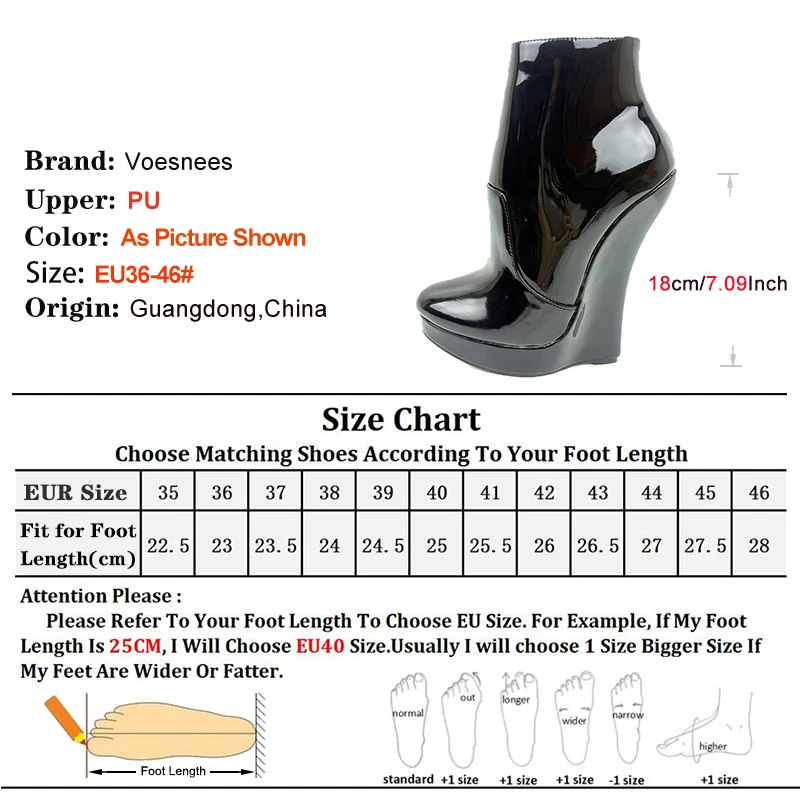 18CM Ultra High Heel Wedges Ballet Boots Pointed Toe Sexy Ankle Women Boots Plus Size 36-46 Black Size Zip Unisex Cosplay Shoes