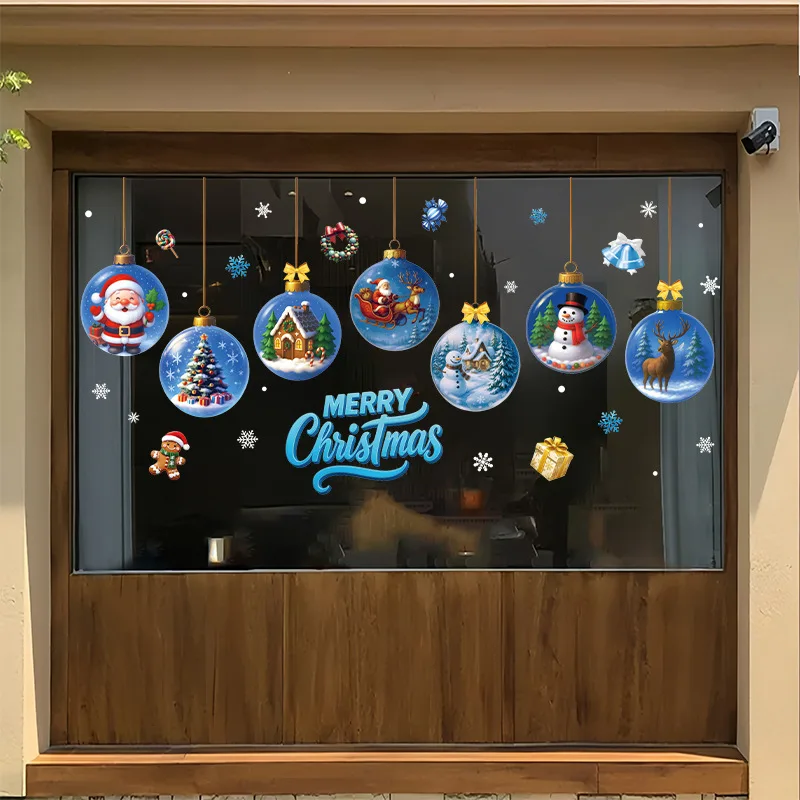 2026 Christmas Window Stickers Santa Snowman Static Cling PVC Decals Minimalist Style Wall Decor for Home Shop Decoration