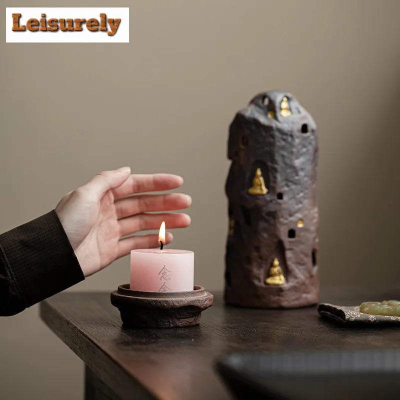 Creative Thousand Buddha Incense Burner Old Rock Mud Insertion Pagoda Stand Candlestick Aromatherapy Furnace Tea Ceremony Gift