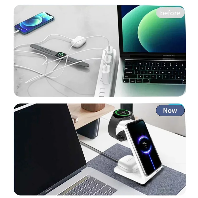 30W 3 in 1 Wireless Charger Stand for iPhone 15 14 13 12 Samsung Galaxy Watch 7 6 Apple Watch Airpods Pro Fast Charging Station