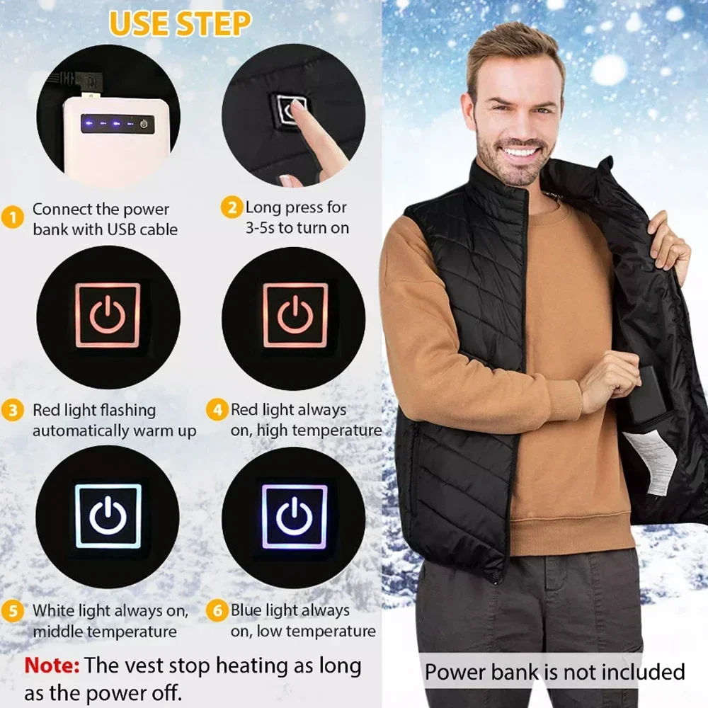 Motorcycle riding 9Areas Heated Vest Men Women Heated Jacket Winter Usb Heating Vest Self Heating Thermal Down Jacket Warmte
