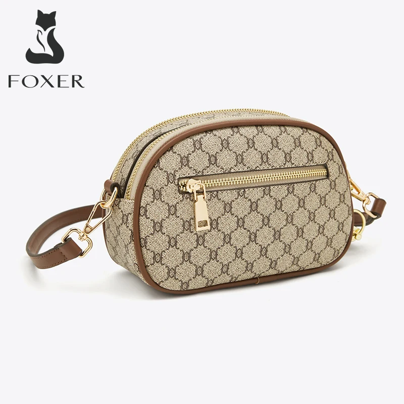 Women's Messenger Bag PVC Round Shoulder Bag Female Fashion PU Leather Tow-tier Zipper Crossbody Bags FOXER Monogram Prints leather shoulder bag,pu crossbody bag,crossbody bag,women handbags