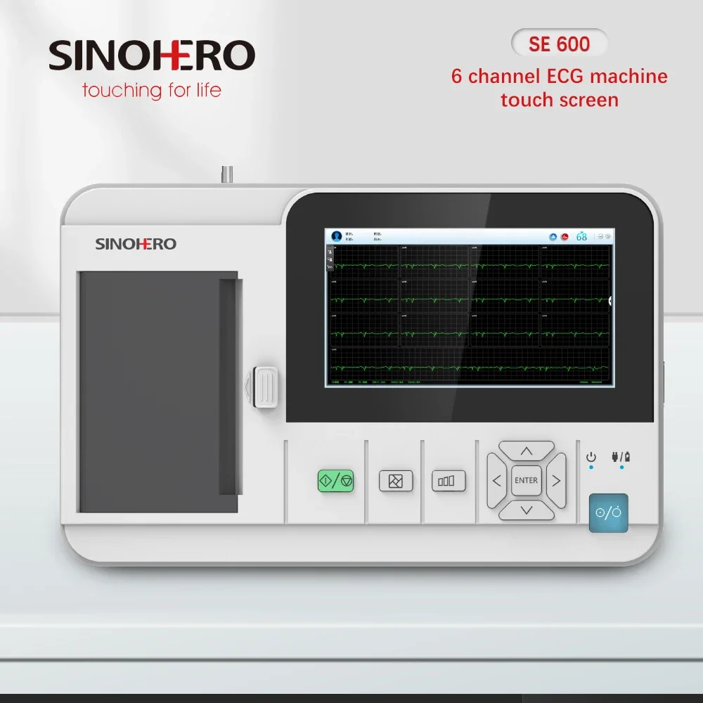 E600 Full Touch 6 Channel Electrocardiograph 12-lead ECG Machine Thermal Printing 7'' LCD Display EKG Cardiac Monitor