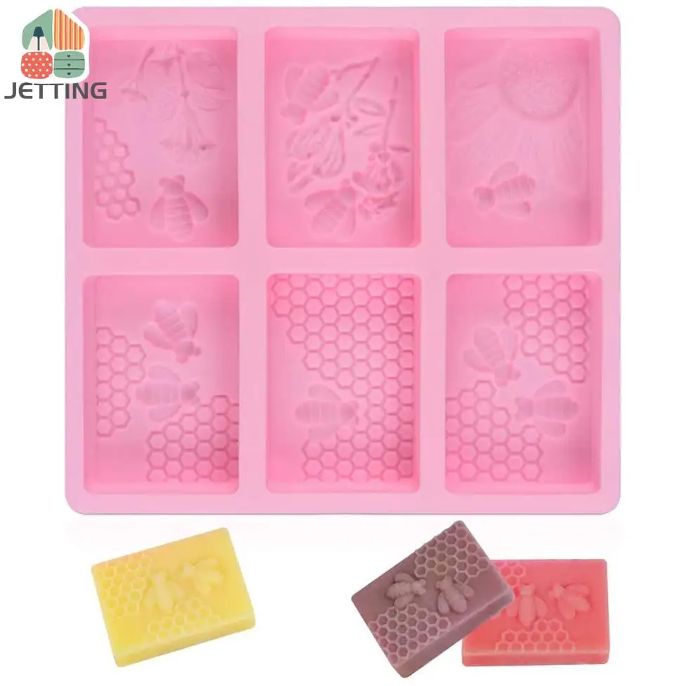 1pc Honey Bee Silicone Soap Mold diy Handmade Craft 3D Soap Mold Silicone Rectangular 6 Forms Molds For Making