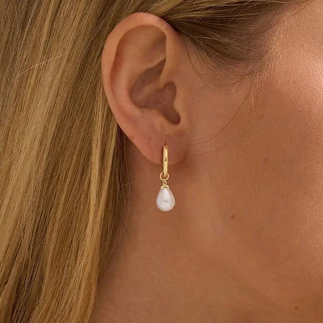 87010-3a054d.jpg Boucles d'oreilles créoles en acier inoxydable pour femmes, pendentif en forme de goutte d'eau, Imitation de perles, tempérament Simple, bijoux cadeaux pour les déplacements quotidiens