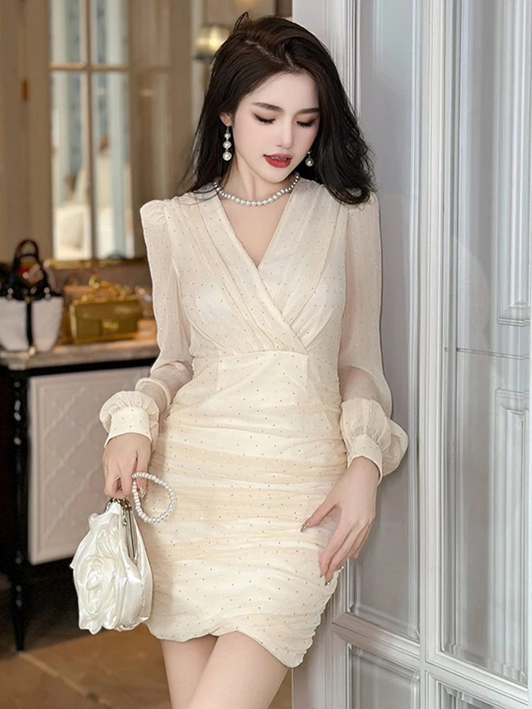 Fashion Elegant Mini Dress for Woman Sweet Sheer Chiffon Bright