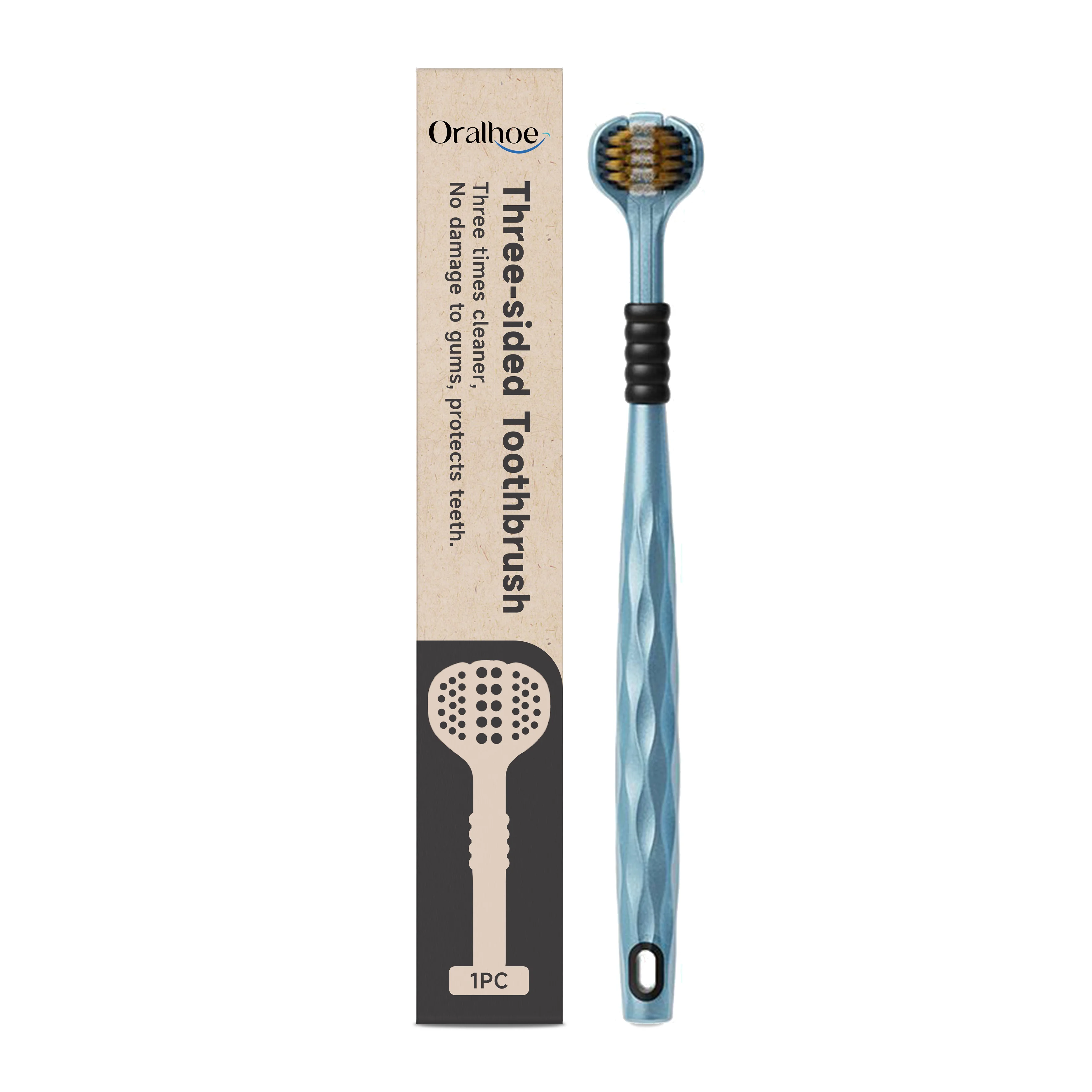 3-Sided Enclosed Toothbrush - Daily Portable, 3-Head U-Shaped Wrapped Design, For Home Use, Cleans Teeth & Tongue Coating