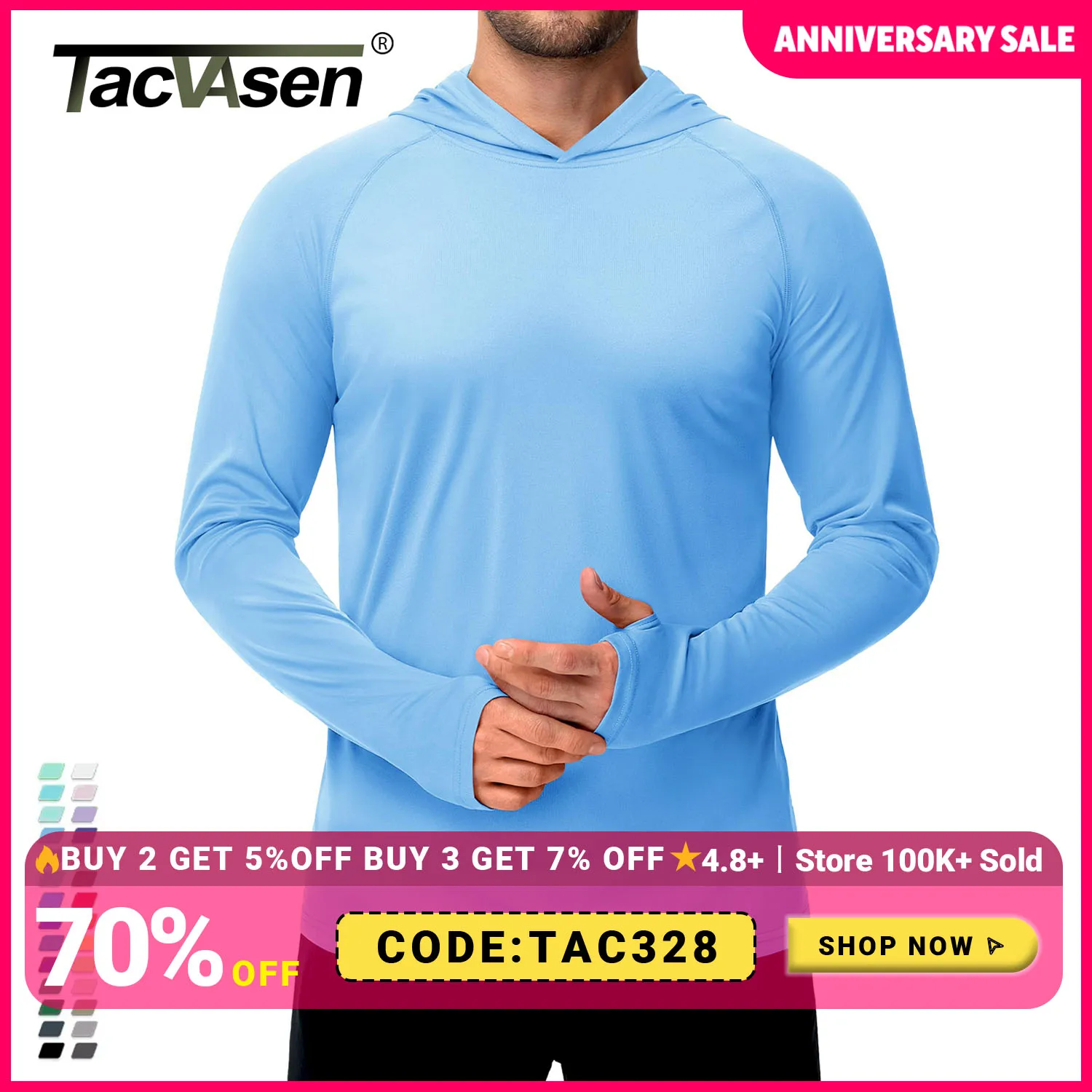 Protection UV Homme Sweat Capuche Homme Bassdash UPF 50+ - Protection UV - Manches Longues Outdoor - Polyester Recyclé Sweat Capuche Homme UPF 50