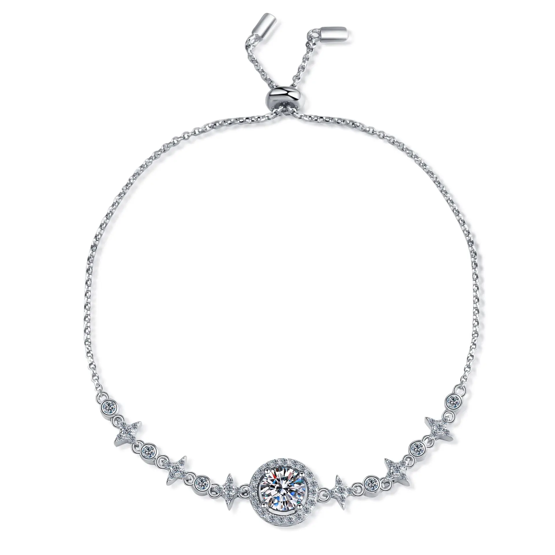 

HTOTOH 925 пробы Серебряный Драгоценный Камень 1 CT муассанит, браслет, очаровательный свадебный браслет, Изящные Ювелирные изделия