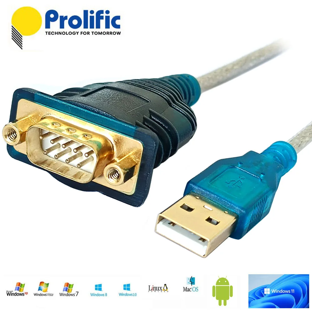 

Prolific PL2303 DB9 to USB-A USB-B USB-C Micro USB RS232 Serial Cable for Tablet Laptop PLC to MCU CPU Control or Communication
