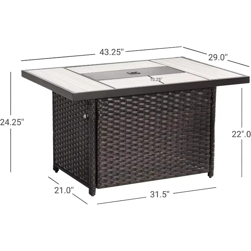 Outdoor 43-Inch CSA Safety Approved Gas Fire Pit Table 50000 BTU Rectangle Propane Fire Pit with Ceramic Tile Top