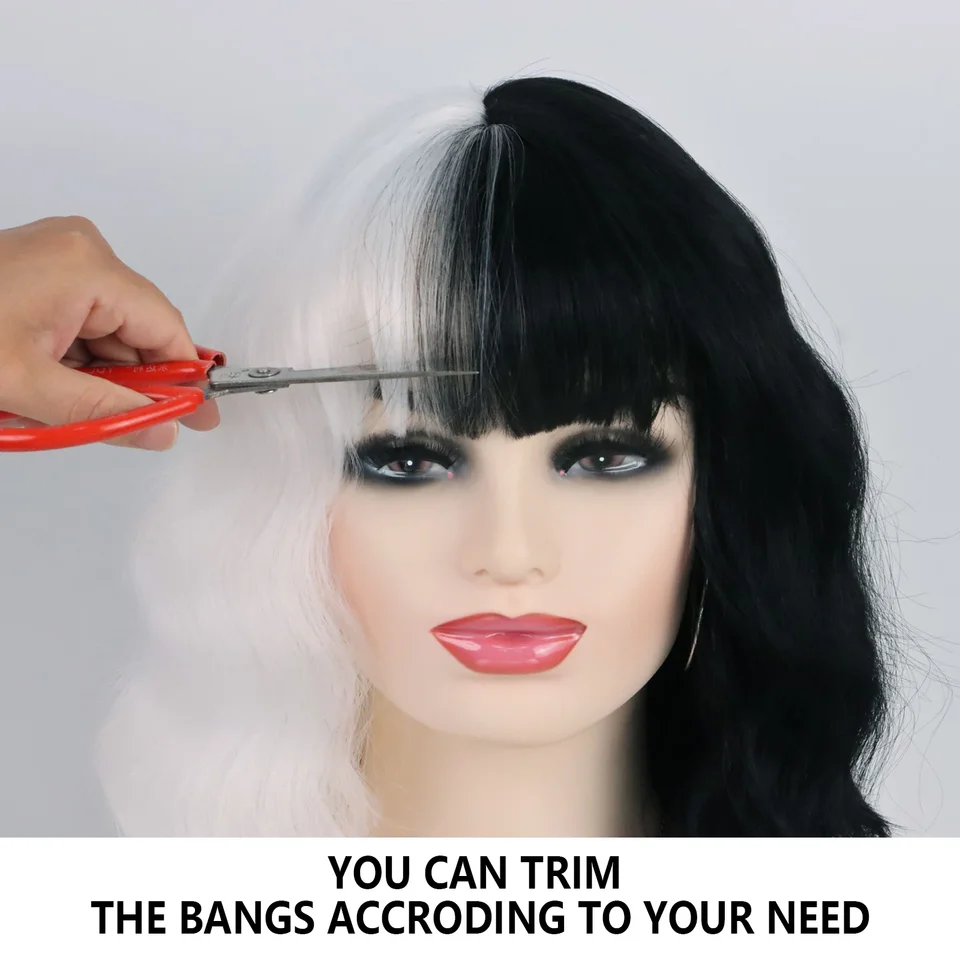 Peluca blanca y negra para disfraz de Cruella Deville, peluca corta  ondulada y rizada para mujer, para fiesta de disfraces de Halloween -  AliExpress, image size:960x960