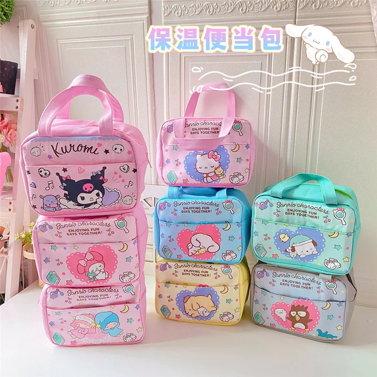 

Japanese Kuromi Doraemon Kids Bento Bag Cartoon Cute HelloKitty Insulated Lunch Box Bag Student Lunch Handbag
