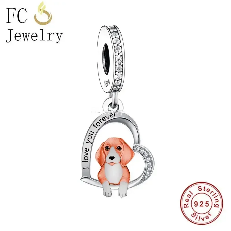FC Jewelry Fit Original Pan Charm Bracelet 925 Silver Chihuahua Dachshund Beagle Dog Puppy Bead For Making Memorial Berloque DIY 3