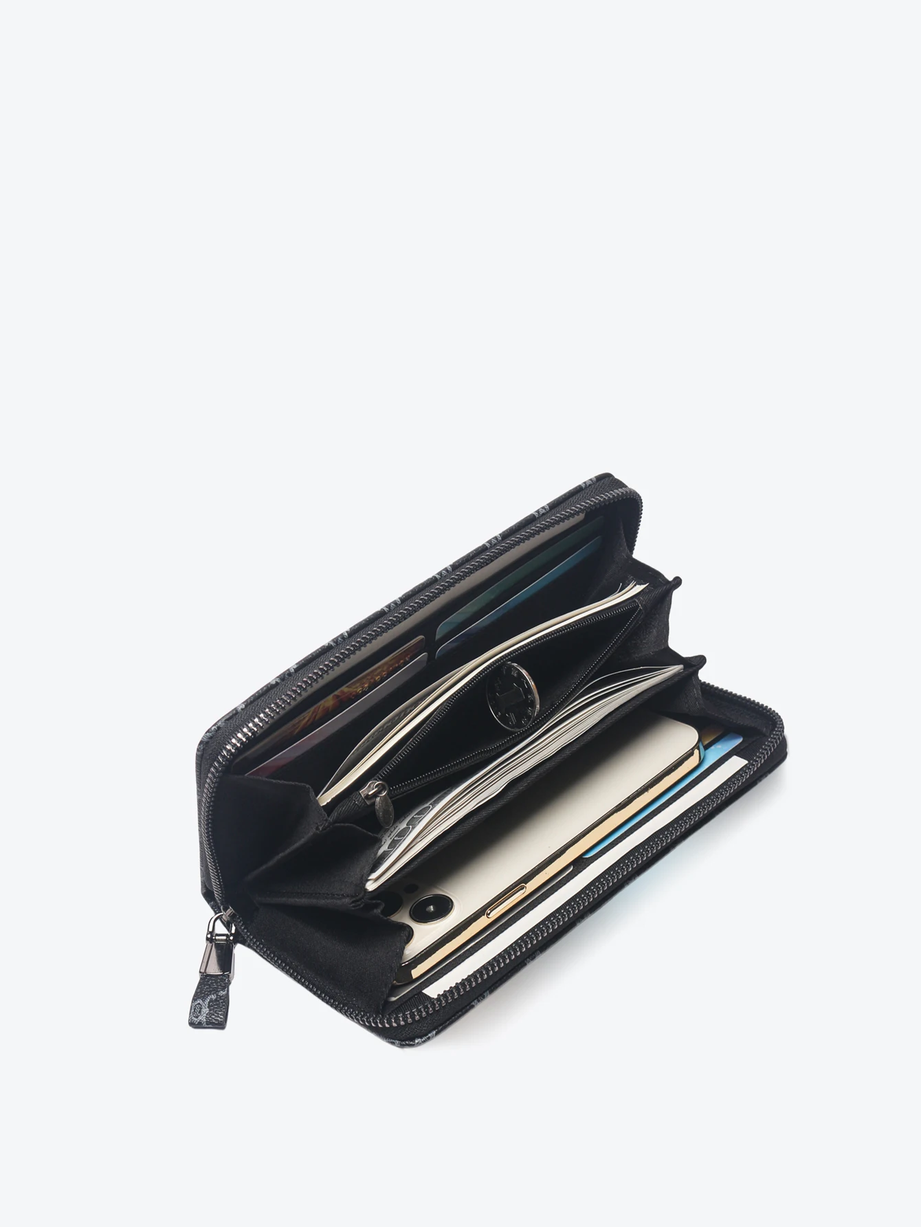 Men's Large Capacity Geometric Zipper Wallet with Multiple Compartments
