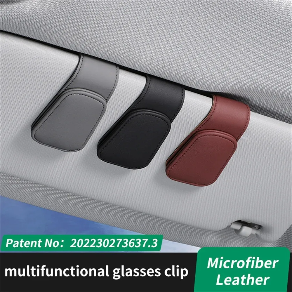 Car Glasses Holder Universal Auto Sun Visor Sunglasses Clip Magnetic Leather Eyeglass Card Ticket Clips Car Interior Accessories