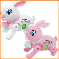 New Electric Little Rabbit Toy Traction Rope Luminous Baby Learning Crawling Toy 3d Light Projection Music Jumping Rabbit Toy 1