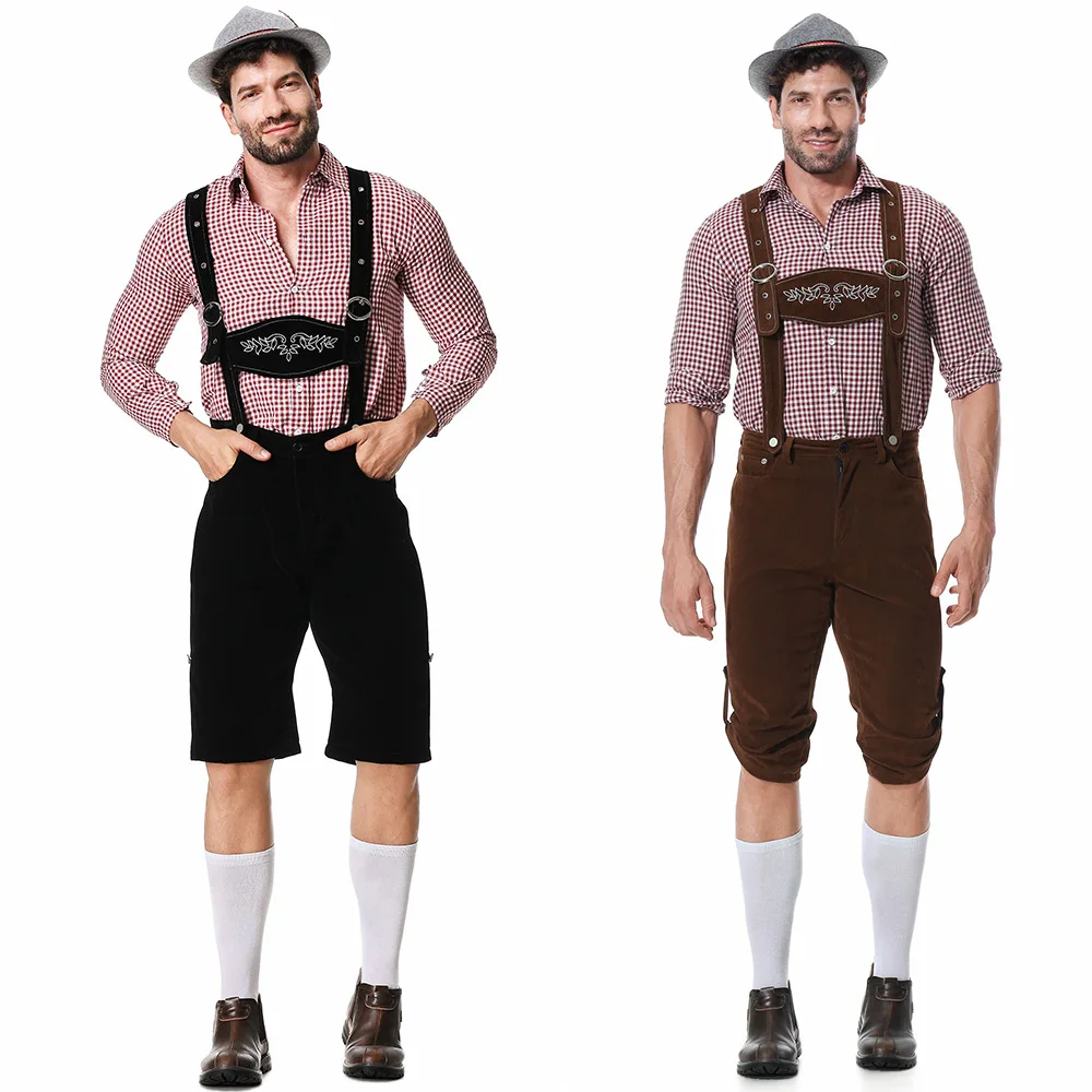 

Men Costumes Clothing Adults Oktoberfest German Bavarian Shorts Outfit Overalls Shirt Hat Suspenders Short Set Halloween Costume