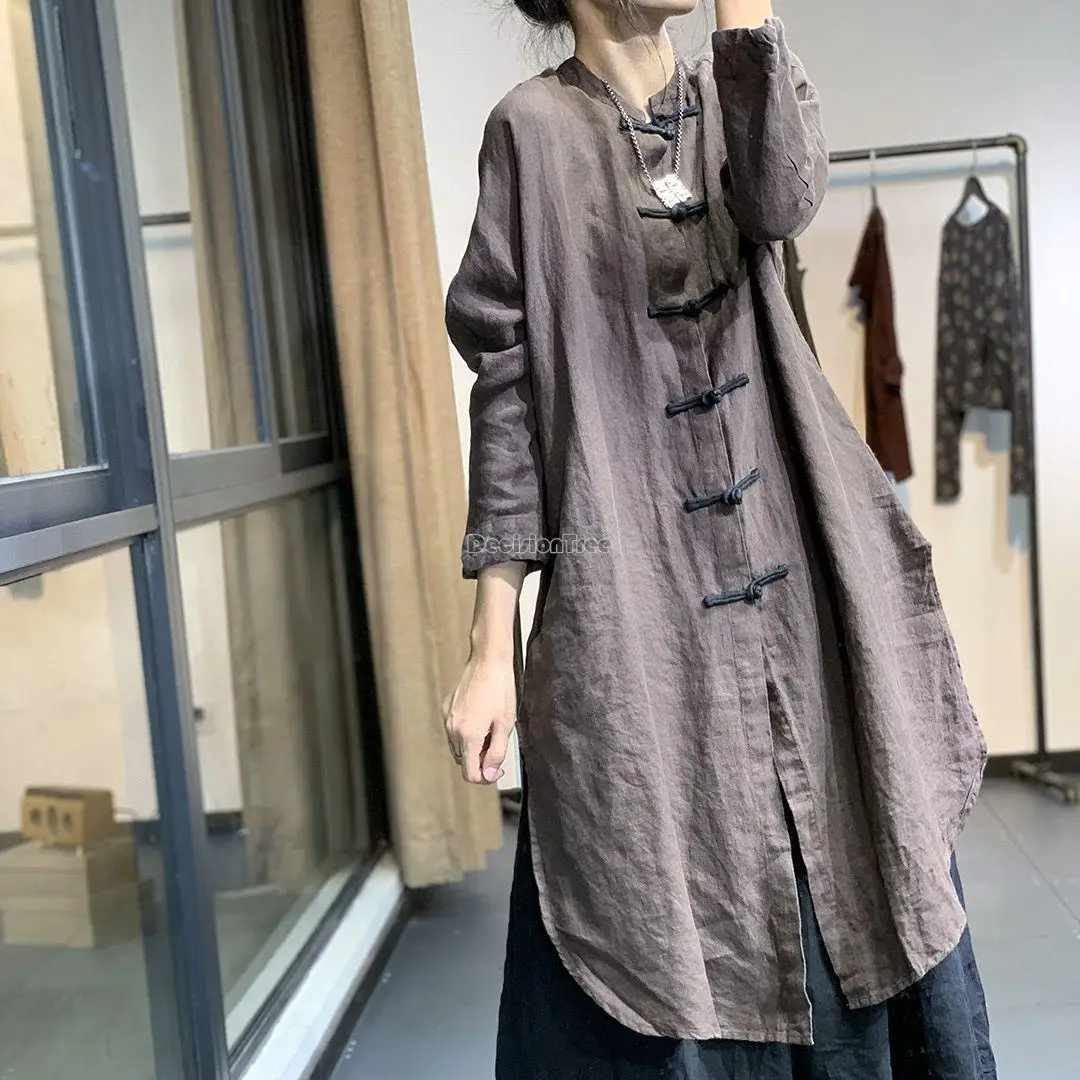 Chinese Style Qipao Button Design Long Coat Dress Casual Retro Style Women Loose Casual Daily Cheongsam Blouse g579 chinese traditional suit