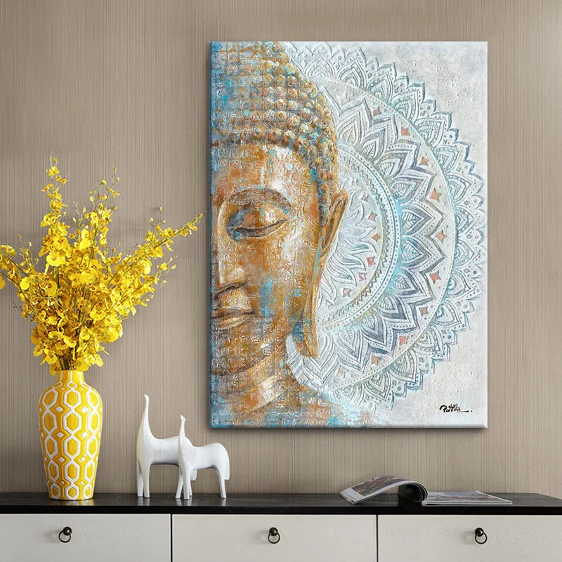

Gold Buddha Mandala Flower Blossom Zen Blue Yoga Meditation Wall Art Picture Posters Canvas Paintings for Living Room Home Decor