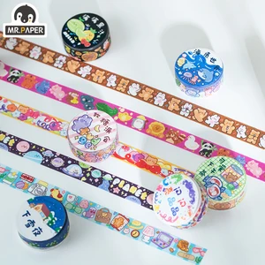 Mr.Paper-rollo de cintas Washi para manualidades, 12 diseños, Serie Mundial pequeña, estilo de dibujos animados, decoración bonita y creativa, Material DIY
