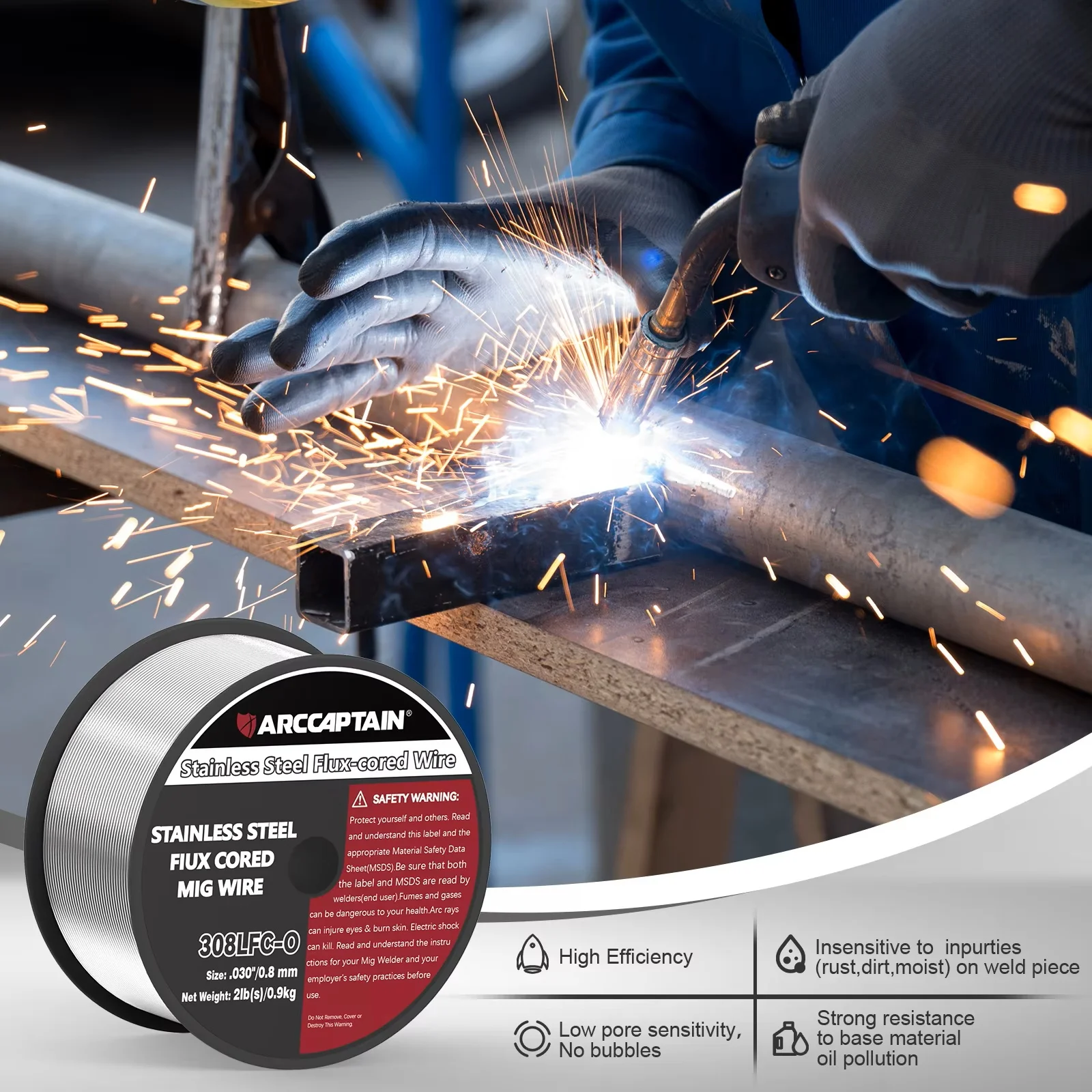Stainless Steel Flux Cored Wire 308LFC-O 0.8 0.9mm 1 Roll 2 Pounds MIG Welding Wires Flux Cored Welding Machine Wires welding wires