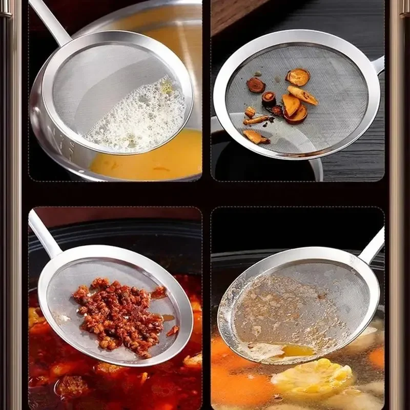 Oval Skimmer Stainless Steel Filter Mesh Oil Pot Food Filter Cookware Colander Fried Filter Kitchen Strainer Baking Cooking
