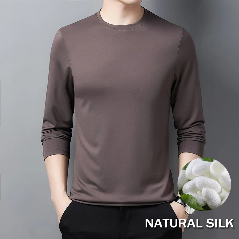

Comfort Soft Silk Cotton Lyocell Blended T-shirt Men Long Sleeve Brand High Quality Crew Neck Comfortable Tshirt Top Comfortable