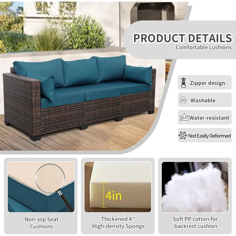 Patio Rattan Furniture Set  Outdoor PE Wicker Conversation Couch, Brown Sectional Sofa Couch with 50,000BTU Adjustable 5