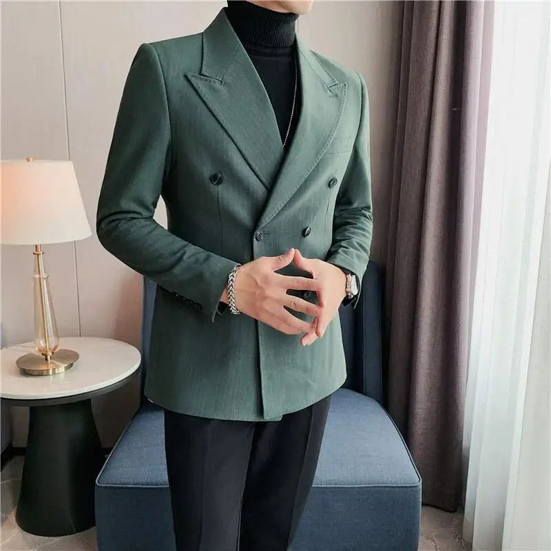 Men Suits Jackets Classic Luxury Striped Men Suit Jacket Fashion Double Breasted Business Office Wedding Tuxedos Male Slim Fit Blazer