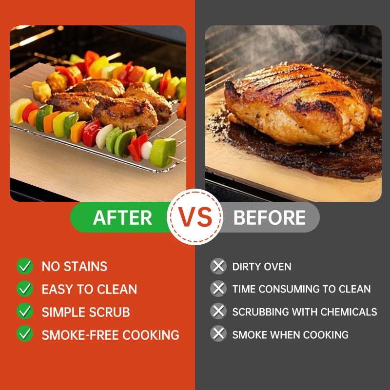 Reusable BBQ Grill Mats & Baking Mats Oven Liners for Electric Gas Oven Bottom Non-stick Protective Mat Heat Resistant Grill Mat