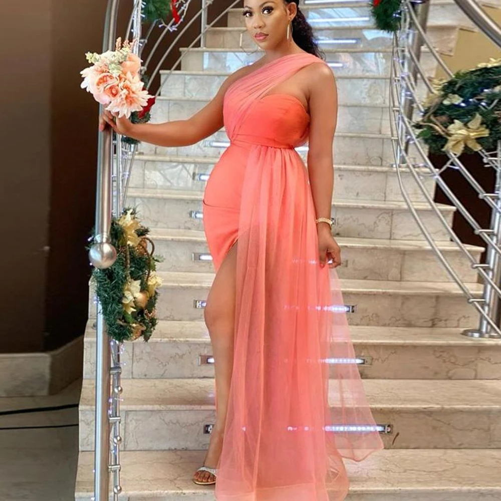 

Sexy 2023 Bridesmaid Dresses One Shoulder Sleeveless Mate Silk Satin Mermaid Wedding Side Slit Party Bridesmaid Gowns Zipper