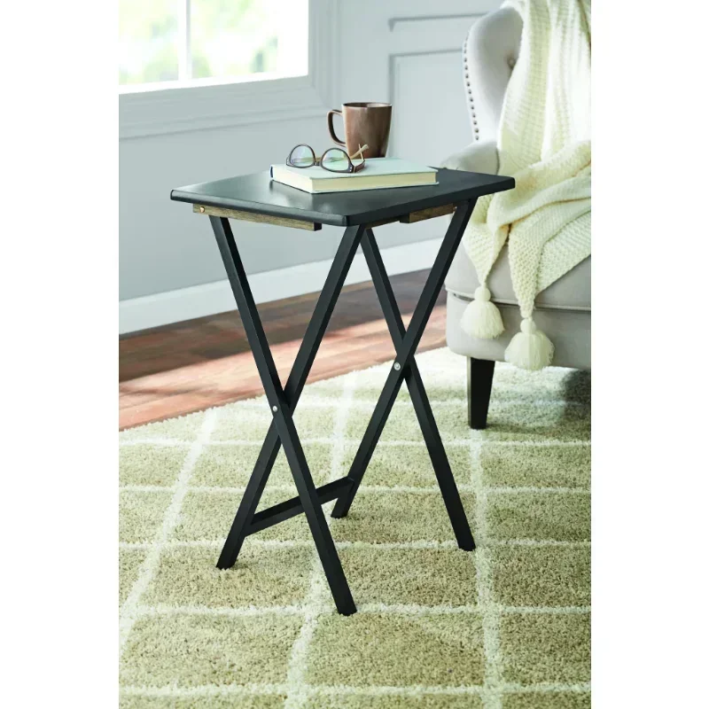 Indoor Folding Table Set of 4 in Black L19 x W15 x H26 inches. 4 Tables+1 Rack Stand. 2