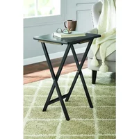 Indoor Folding Table Set of 4 in Black L19 x W15 x H26 inches. 4 Tables+1 Rack Stand. 2