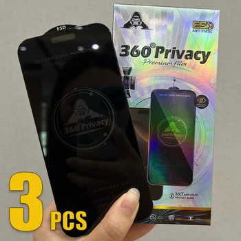 3 pezzi 360 ° Privacy ESD Pellicola proteggi schermo in vetro temperato ANTI STATICO per iPhone 17 Air 16 Pro Max 16E 15 Plus 14 13 12 11 XS