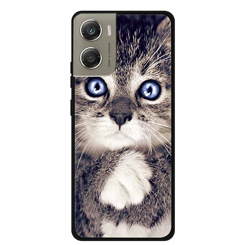 Cute Cartoon Animal Soft Silicone Back Cover with Flower Design - Black