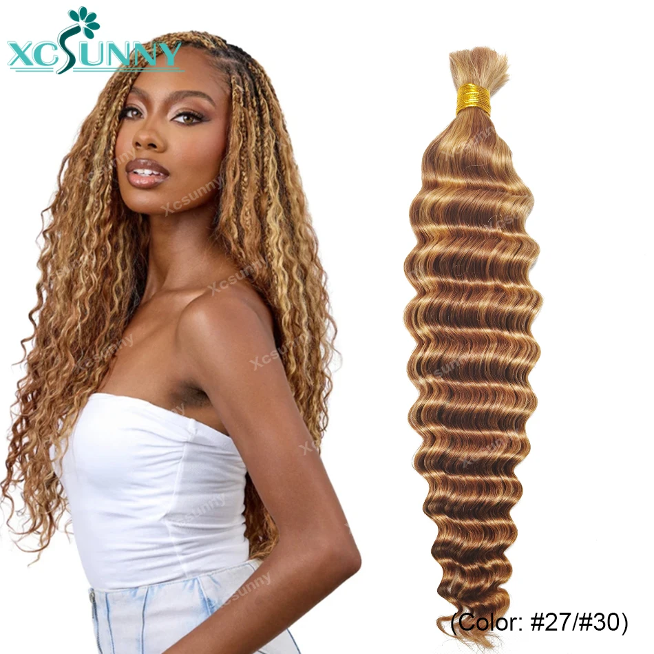 4 27 30 Human Hair Braiding Hair Bundles Deep Wave Bulk Hair For Boho Braids Human Hair Extensions Double Drawn 5