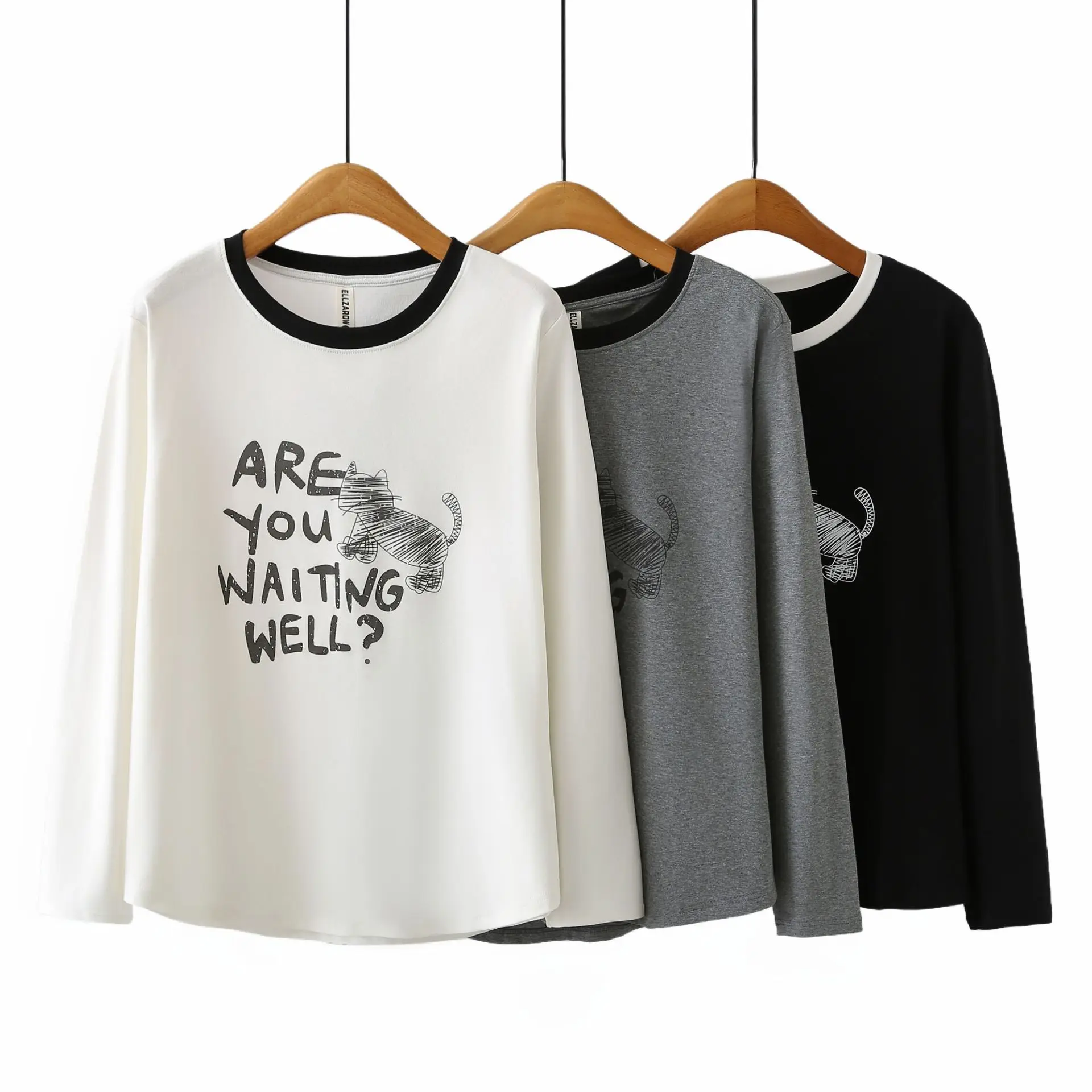 XXXXL Fashion Plus Size Women's T-Shirt Autumn New Simple Color Block Collar Printed Long Sleeved Tops 7036