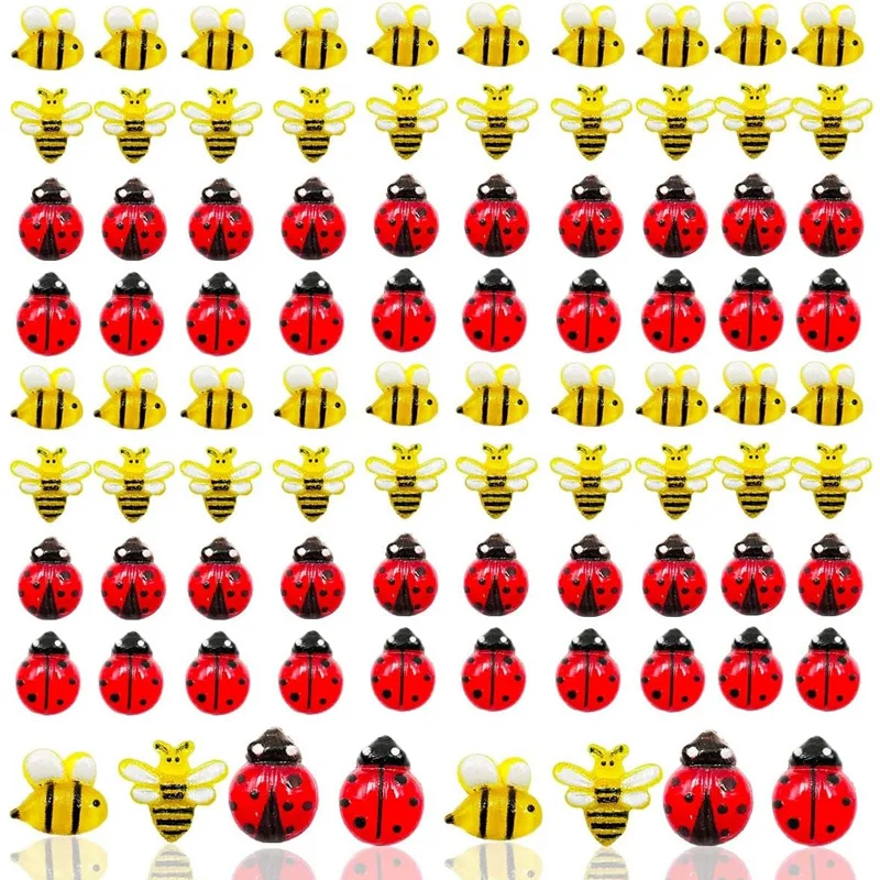 Resin Tiny Bee Ladybugs Figurines Miniatures Micro Landscape Craft Project Ornament Decorations Accessories 25/50/100 Pcs
