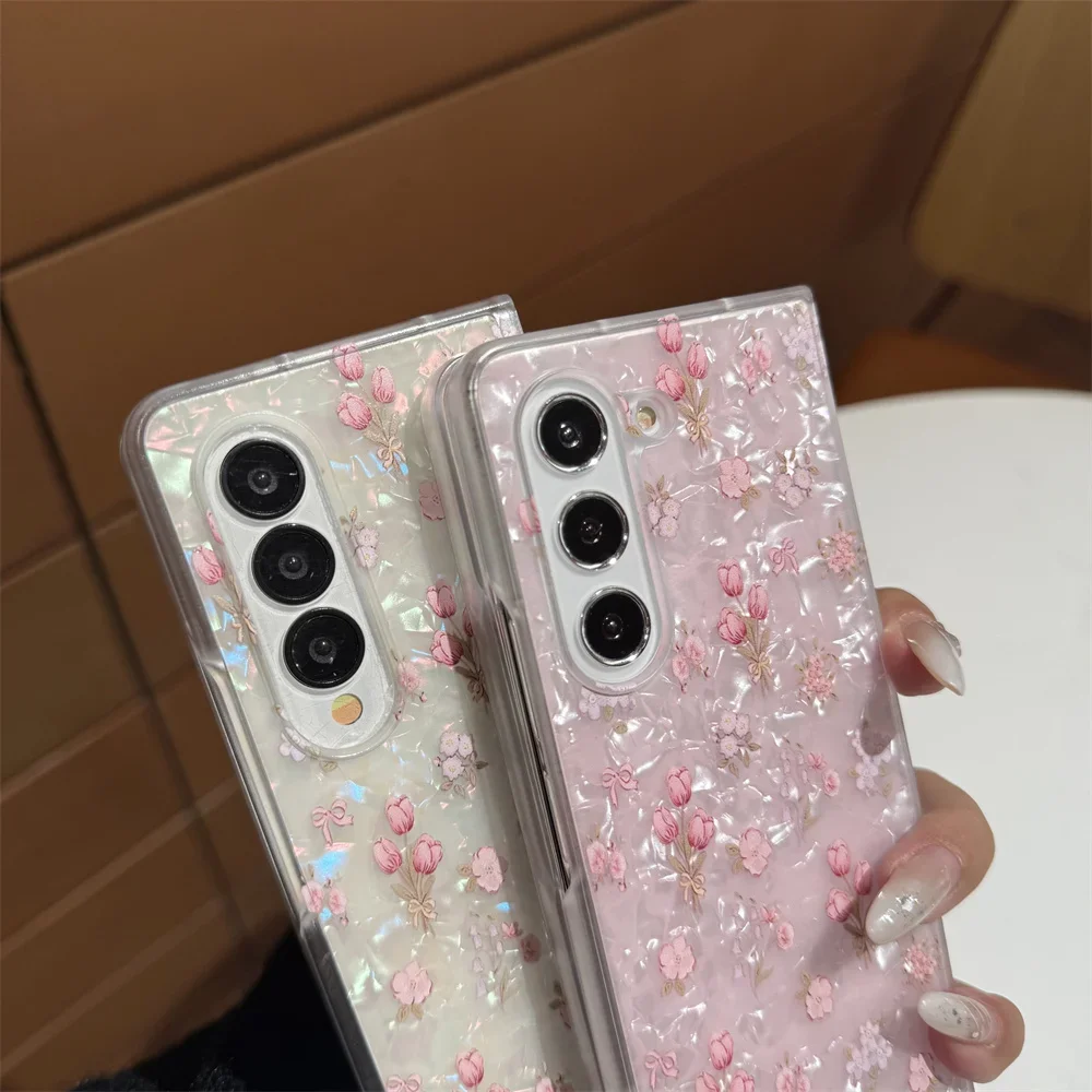 Luxury Colorful Glitter Shell Pattern Flower Case - Cartoon Pink Flower PC Shockproof Cover