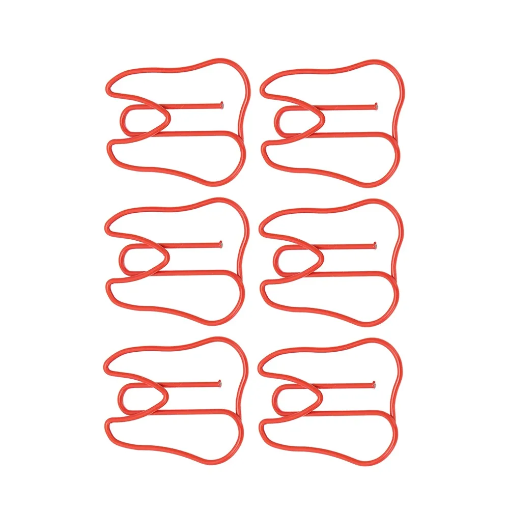 100Pcs 빨간색/노란색 종이 클립 치아 모양 플라스틱 코팅 금속 귀여운 종이 클립 소형 3.5*3cm 모양의 종이 클립