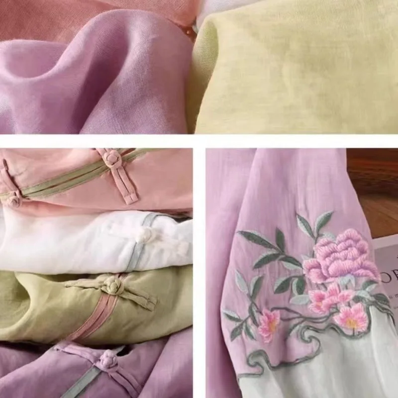 Embroidery Chinese Style Blouses Summer Vintage Women's Shirt Loose Cotton Linen Women Tops Short Sleeves Clothing 2024 Korean