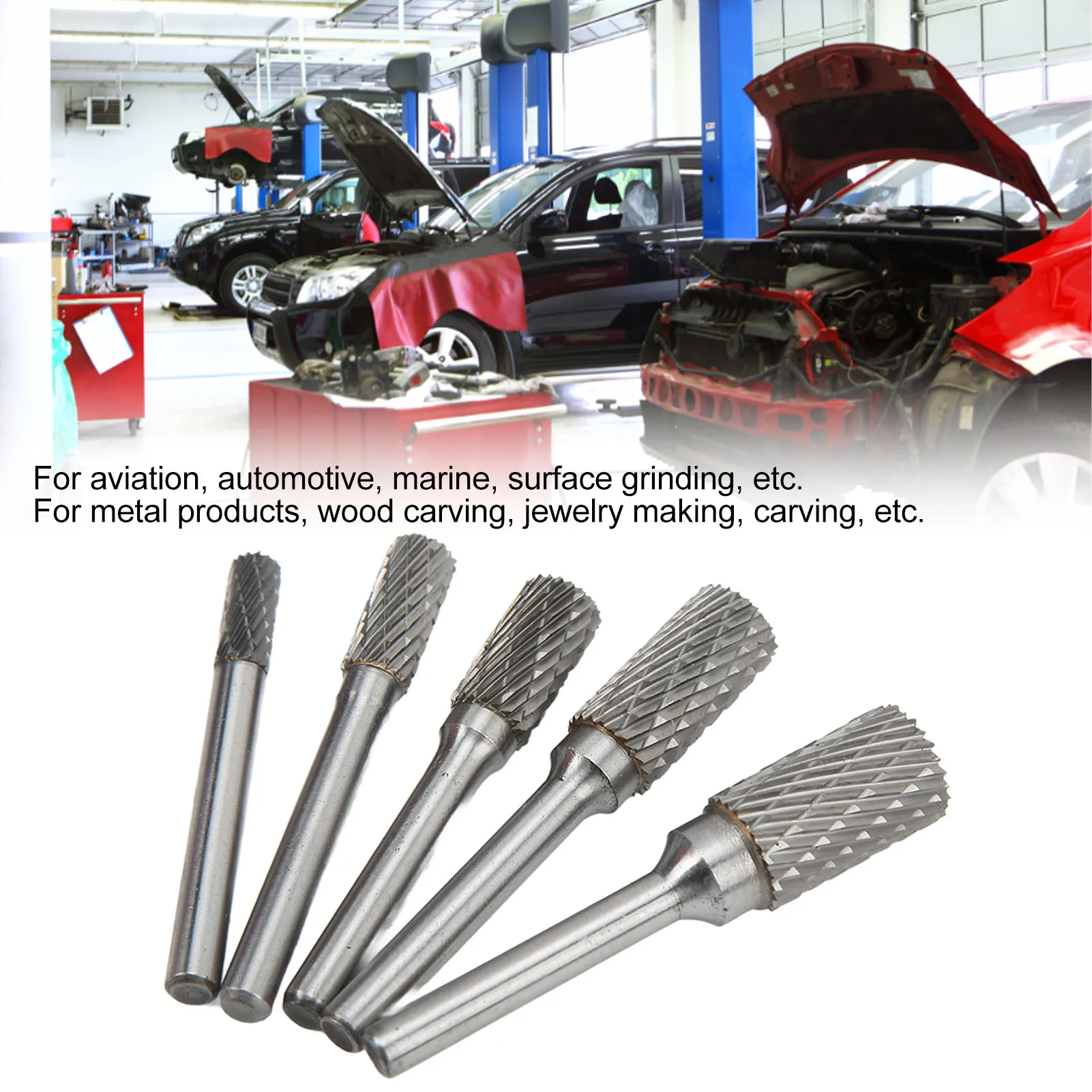 5Pcs Rotary Rasp File Set Steel File 6mm Shank Carving Bit Double Cutter Rotary Super Hard Metal Grinding Car Repair Tools