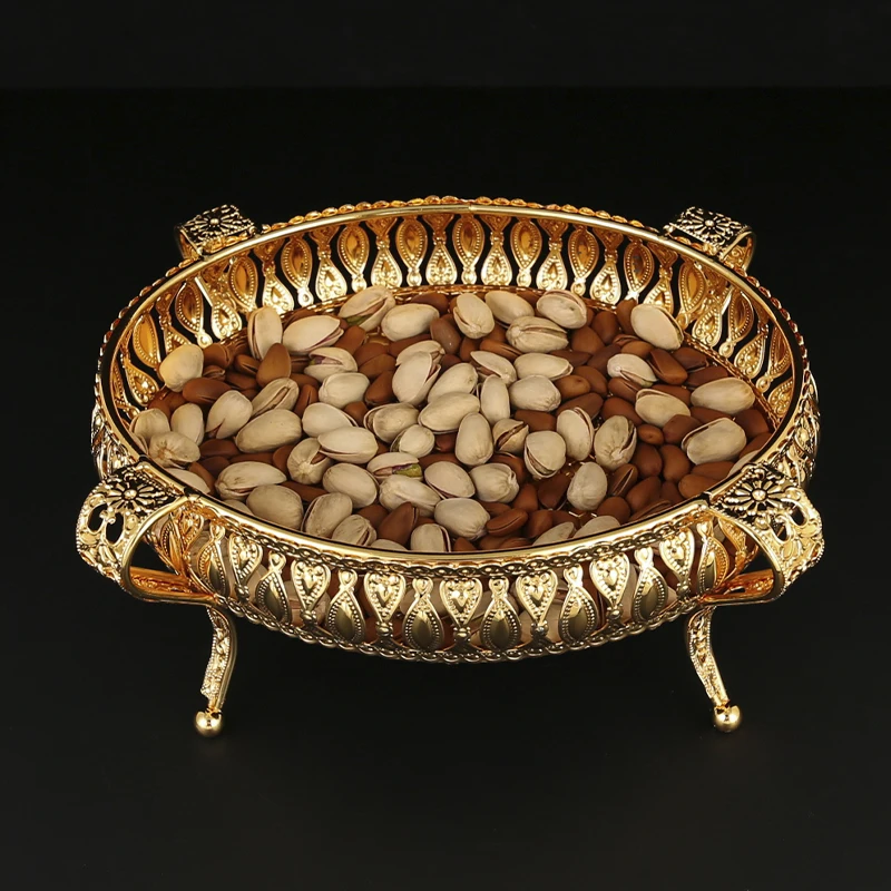 A metal fruit basket, European style large food, snacks, candy storage tray, exquisite craft tableware. 3
