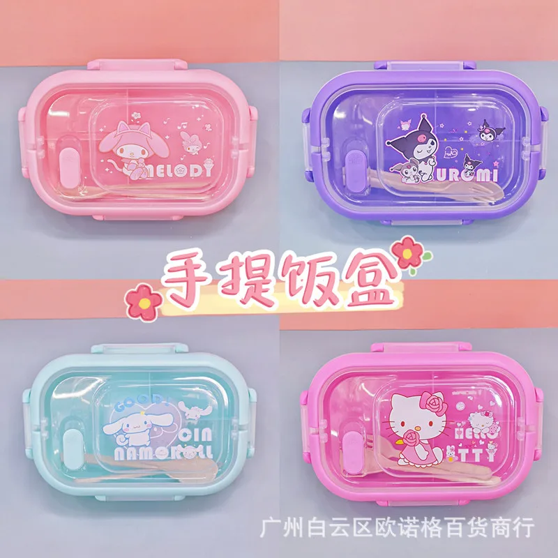 Sanrio Lunch Box Hello Kitty Cinnamoroll Kuromi Microwave Heated Portable Divided Bento Box Student Lunch Box Kids Birthday Gift