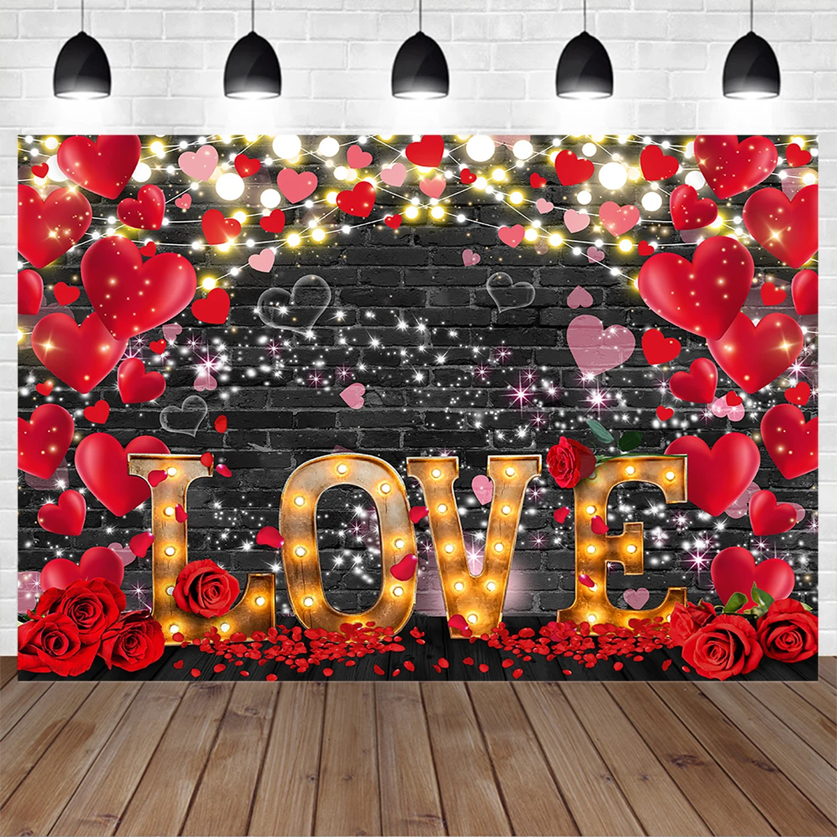 

Romantic Valentine's Day Party Photography Background Red Rose Retro Brick Wall Backdrop Decoration Adult Women Photocall Studio