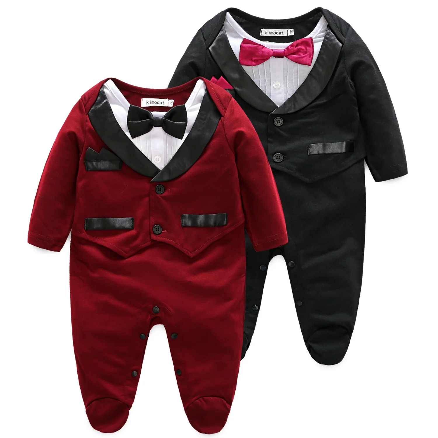 Spring Autumn Baby Boys Romper Bodysuit One Year Old Baptist Gentleman Bowtie Suit Long Sleeve Baby Jumpsuit One-pieces Outfits