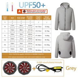 Men's Lightweight Wearable Cooling Jacket for Summer - Outdoor Air Conditioning Clothing (Grey with fan)