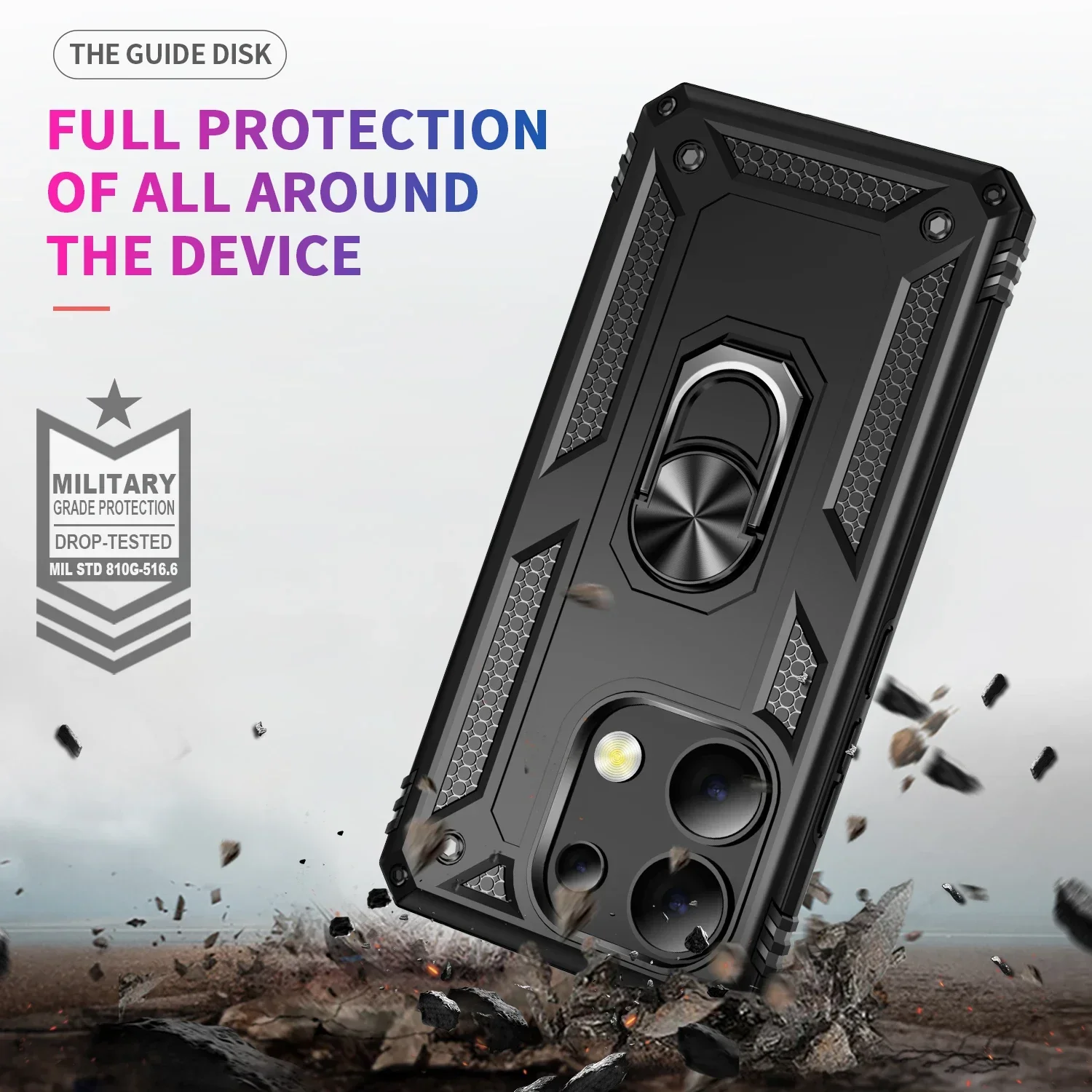 Ultimate Shockproof Bumper Armor Anti-Fall Case with Magnetic Metal Ring Cover