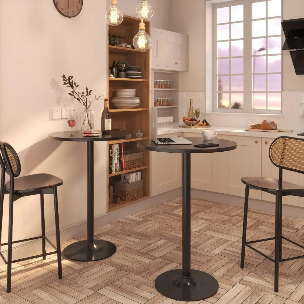 Bistro Pub Table Round Bar Height Cocktail Table Metal Base MDF Top Obsidian Table with Black Leg 23.8-Inch Top 2